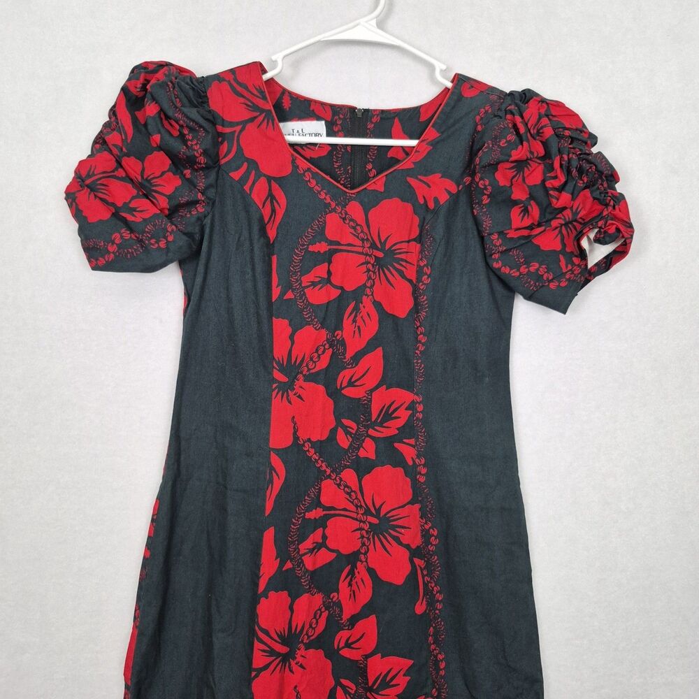 Muumuu Factory Hawaii Tropical Red Black Size 7/8 Dress Luau Ruffle Island Midi - Picture 5 of 12